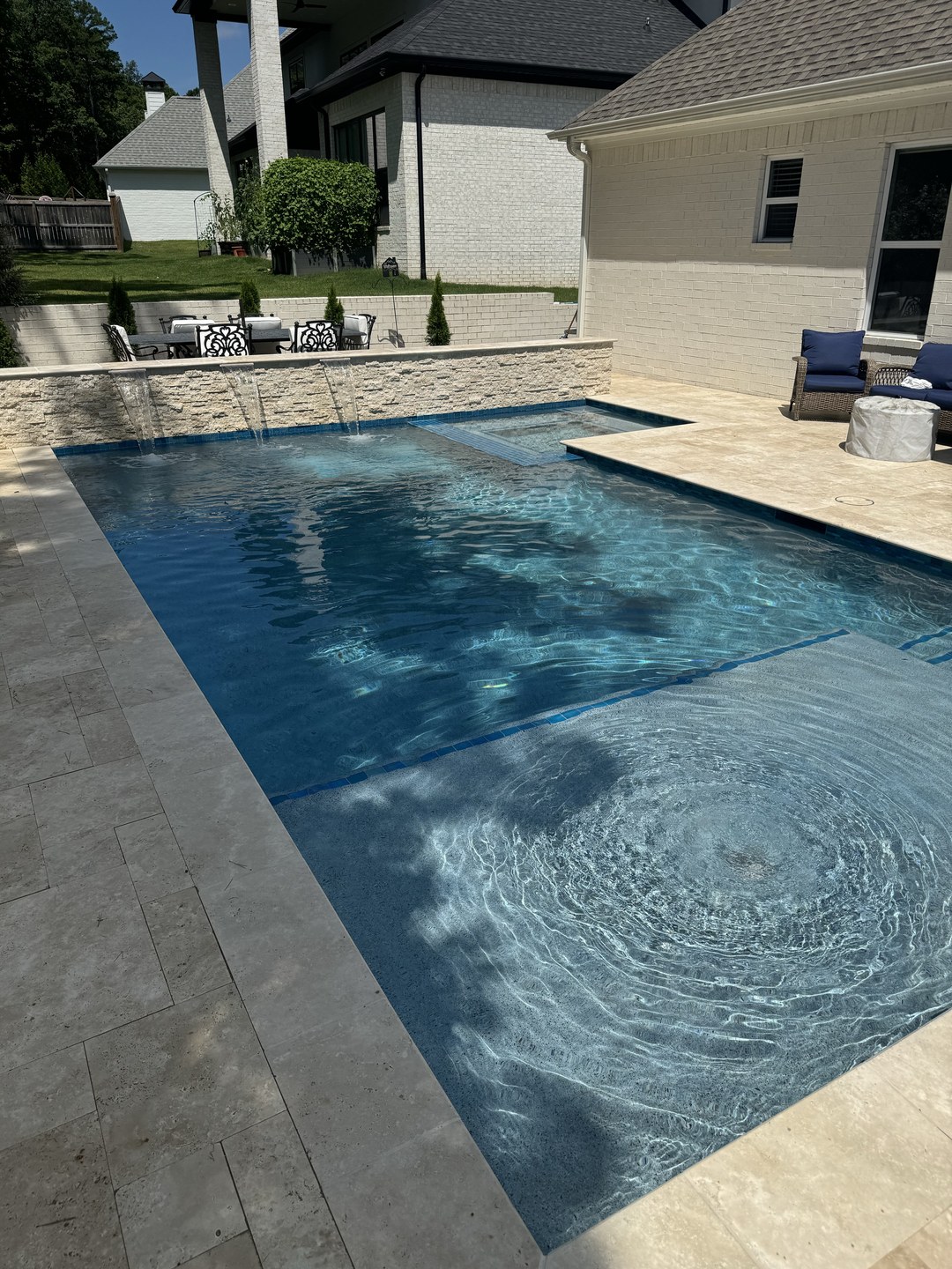 L-Shaped Travertine Pool